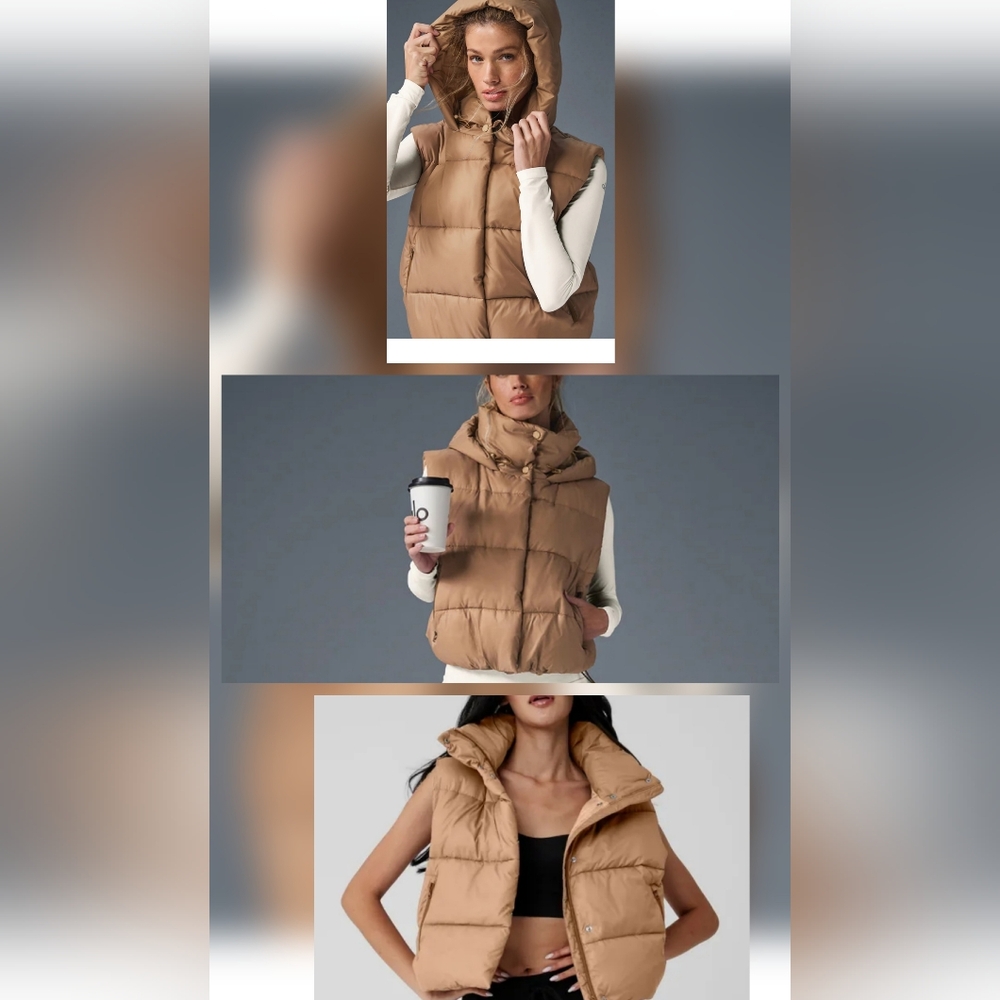 Alo Yoga Gold Rush Puffer Vest in Toasted Almond sz LARGE